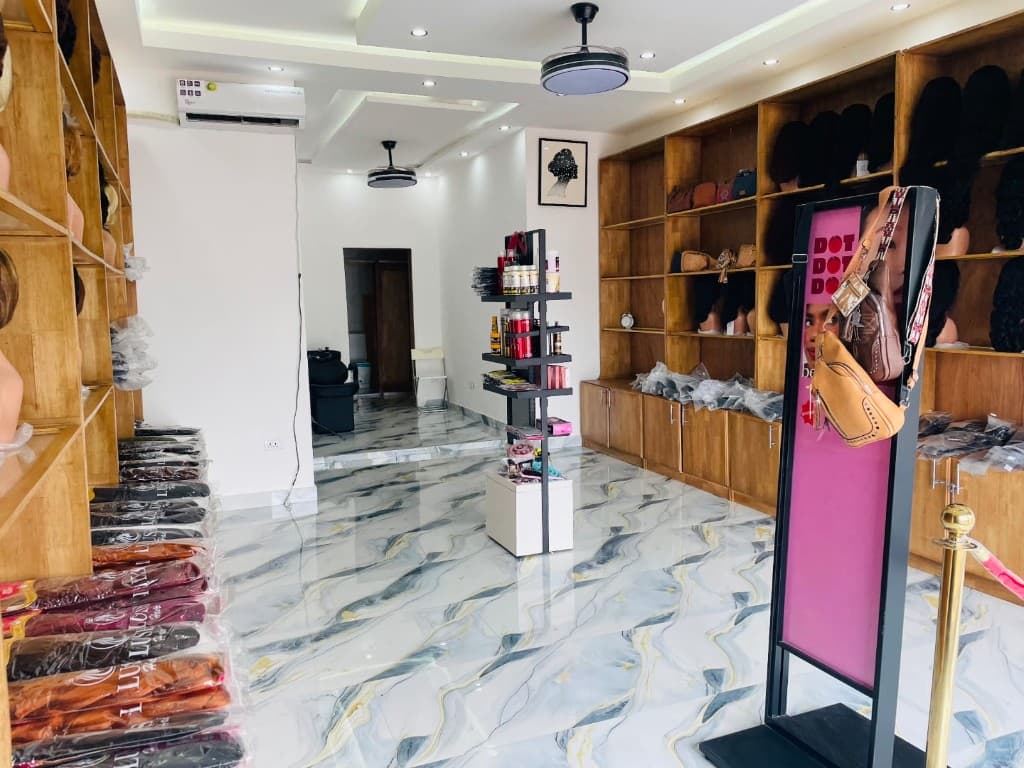 Beauty retail display at salon center