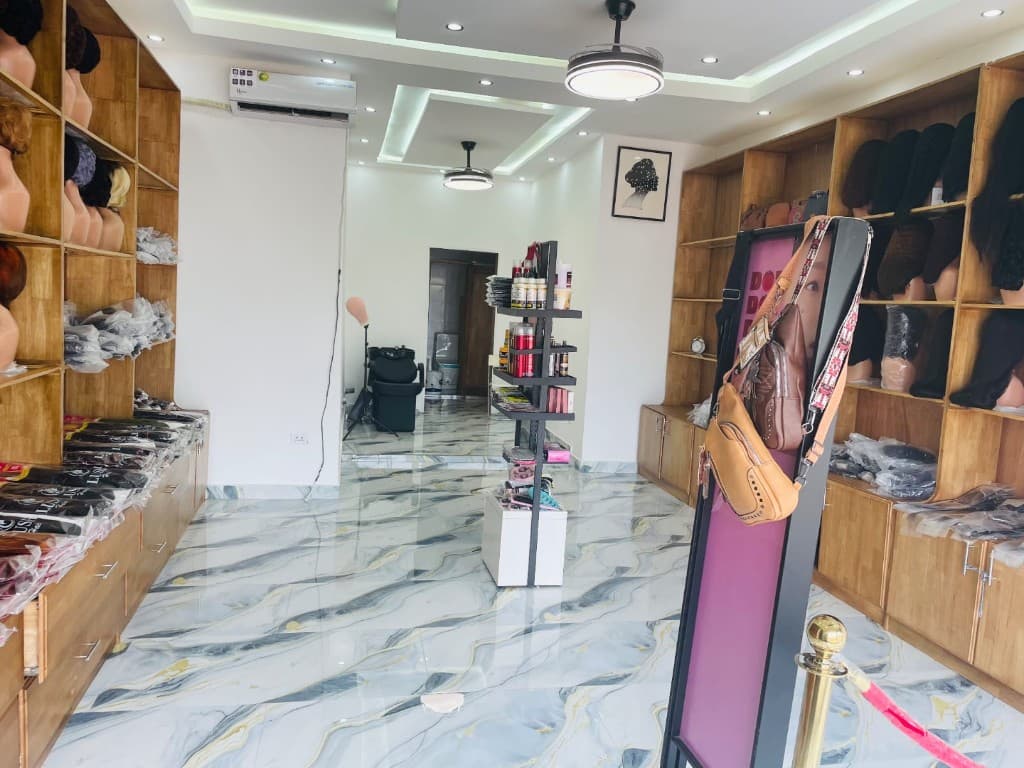 Wood shelving with beauty products