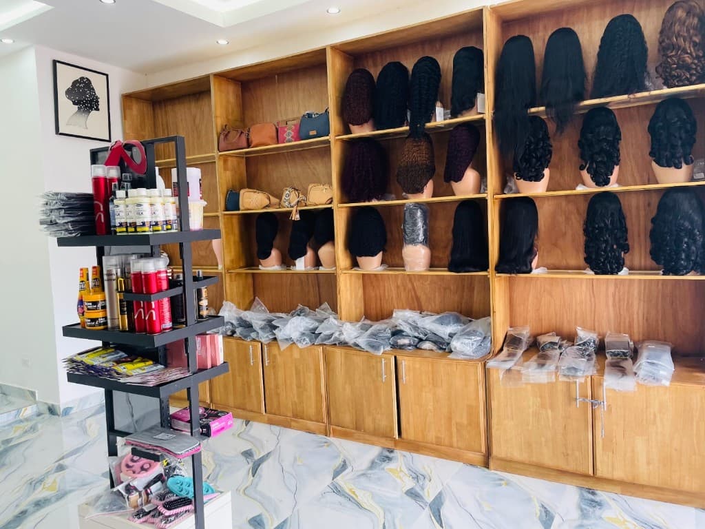 Beauty supplies on shelves